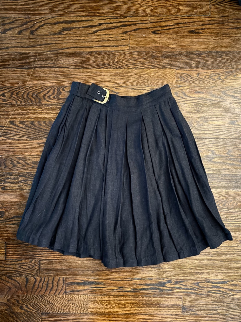 Art School Black Pleated A-Line Skirt with Buckle Waist